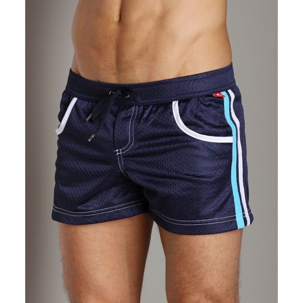 Andrew Christian Mesh Gym Shorts Navy White 3" Inseam Gay Circuit Made USA XL - Picture 3 of 8